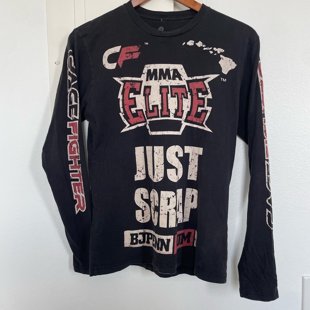 2009 UFC 107 BJ PENN WALKOUT Long Sleeve SHIRT “JUST SCRAP” CAGE FIGHTER, BJJ